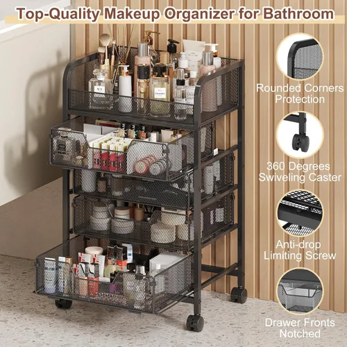 Miniatura 4 de Hongtamoya Organizador de Carro de Maquillaje con 4 Cajones, Organizador de Almacenamiento de Tocador, Organizadores Grandes de Piso para Cuidado