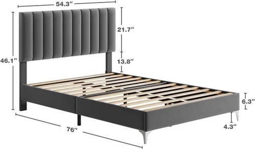Miniatura 2 de IDEALHOUSE Base de cama de tamaño matrimonial con cabecera ajustable, plataforma tapizada de terciopelo con soporte de listones de madera,