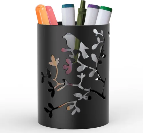 Miniatura 9 de Mango Steam Soporte de metal para bolígrafo, organizador de vasos para brochas de maquillaje para oficina, baño, tocador (negro, pavo real)