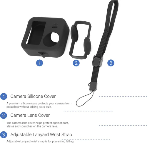 Miniatura 4 de Cuerpo de cámara de silicona y cubierta de lente, funda de silicona suave, cordón ajustable, para Max, negro
