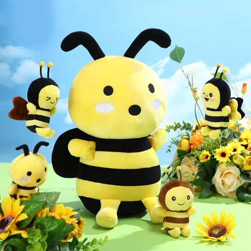 Miniatura 4 de Aoriher 5 piezas de animales de peluche, 1 abeja grande de felpa y 4 lindas abejas suaves de felpa para regalos de cumpleaños, decoración de fiesta