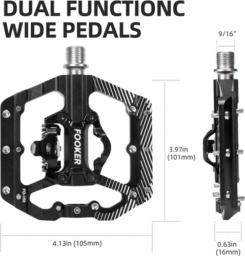 Miniatura 2 de FOOKER Pedales de bicicleta de montaña MTB, plataforma plana de 3 rodamientos, compatible con doble función sellada de aluminio sin clipless pedales