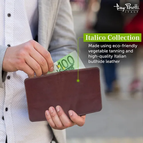 Miniatura 3 de Tony Perotti Men's Italian Leather Bifold Wallet With Card Holders, Pockets, ID Window - Eco-Friendly Vegetable-Tanned