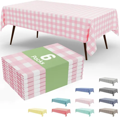 Miniatura 88 de Smiry Paquete de 3 Manteles Desechables de Cuadros Gingham Color Caqui - 54" x 72" Mantel de Plástico de Servicio Pesado, Cubiertas de Mesa