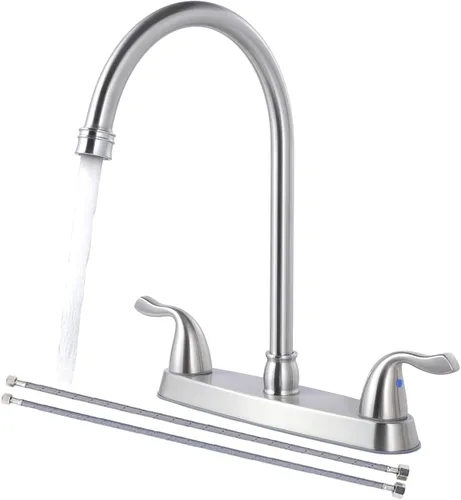 Miniatura 10 de Grifo de Cocina SHACO con Rociador Lateral, Grifo de Fregadero de Acero Inoxidable de 2 Asas con Línea de Suministro de Agua, Grifo de Cocina