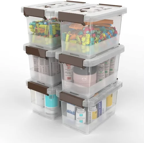 Miniatura 3 de WYT Caja de almacenamiento transparente, paquete de 6 contenedores organizadores de almacenamiento con asa de pestillo y tapas, 3.5 cuartos de galón