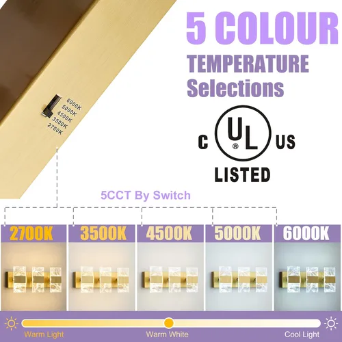 Miniatura 3 de Luminarias LED Modernas para Baño Regulables de 3 Luces Doradas para Tocador, Luminaria de Iluminación Ajustable 5CCT Luces de Tocador Sobre Espejo