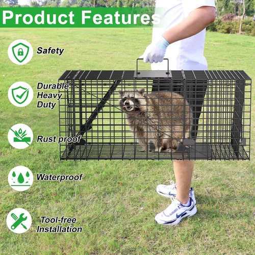 Miniatura 5 de Trampa para animales vivos VASALAID, 81 cm X 30 cm X 31.75 cm Captura y liberación, trampa humana plegable para interior y exterior para mapaches