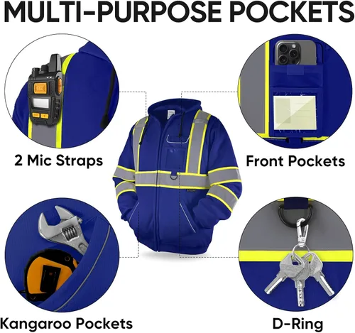 Miniatura 4 de TICONN Chaqueta con capucha de seguridad, sudadera con capucha reflectante de alta visibilidad, equipo de PPE para clima frío cumple con ANSI III