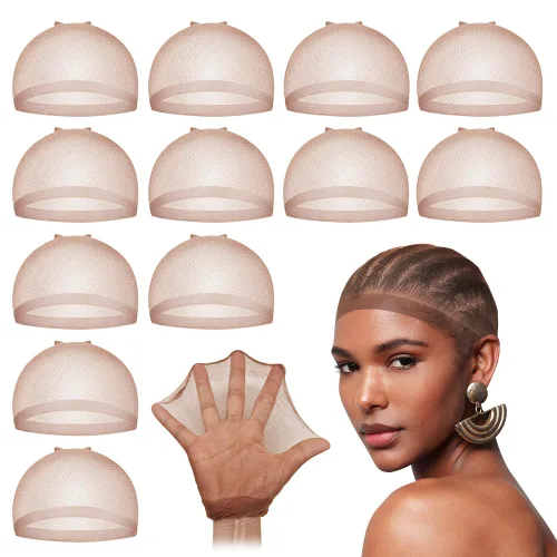 Miniatura 13 de Dreamlover Gorros de Peluca de Media Beige para Mujeres, 12 Piezas