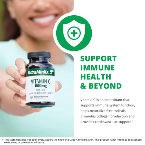 Miniatura 3 de NutraMedix Vitamina C 1000 mg – Suplemento antioxidante para apoyo inmunológico y salud cardíaca – Vitamina C de ácido ascórbico – Vegano, sin OMG