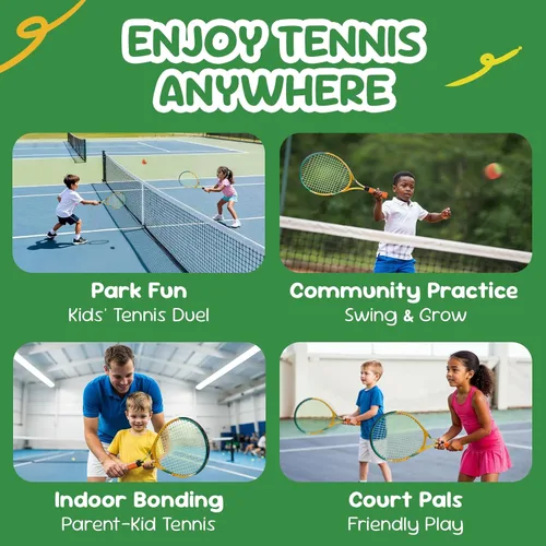 Miniatura 9 de AboveGenius Juego de raquetas de tenis para niños, raqueta de tenis de 21/23/25 pulgadas para niños pequeños, kit de iniciación, 3 bolas, 2 raquetas