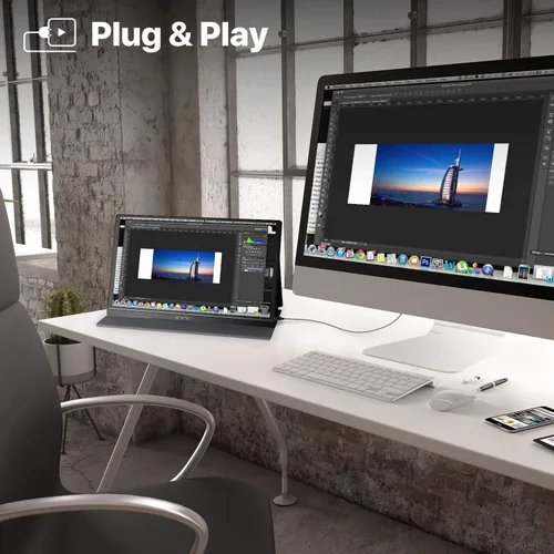 Miniatura 9 de KYY Monitor portátil de 15.6 pulgadas FHD 1080P USB-C HDMI con bolsa de cubierta inteligente y altavoces duales, pantalla externa de computadora