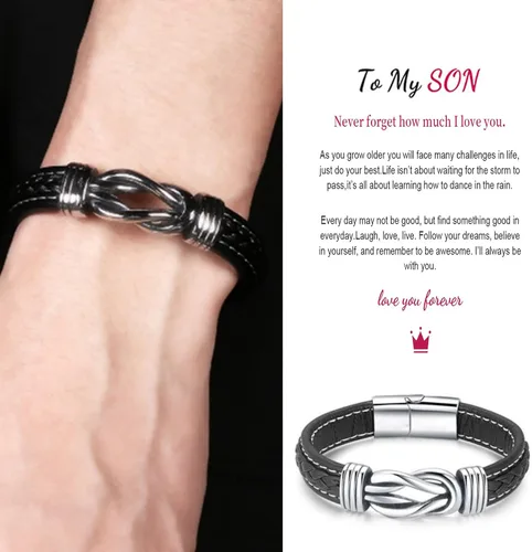 Miniatura 4 de Relleno de Regalo para Adolescentes Hijo/Nieto Regalo para Chicos Teens Pulsera de Cuero para Hombres, “Te Amo Para Siempre”Pulsera de Hombre