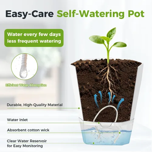 Miniatura 5 de Paquete de 6 macetas de riego automático de 5 pulgadas, macetas de riego automático para plantas de interior y exterior, macetas de riego automático