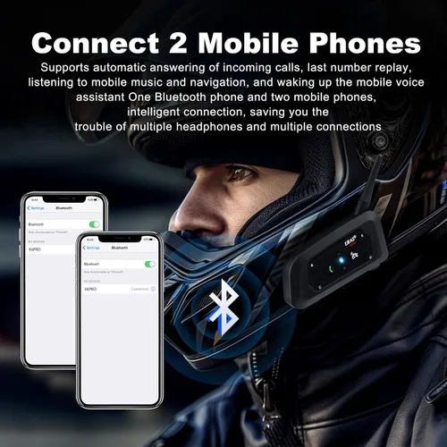 Miniatura 6 de EJEAS V6 Pro - Auriculares Bluetooth para motocicleta, sistema de comunicación de casco de intercomunicación para 2 conductores con respuesta