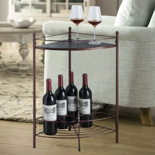 Miniatura 4 de Kings Brand Furniture - Mesa auxiliar de esquina con estante de almacenamiento, estante de almacenamiento de vino para 7 botellas, bronce