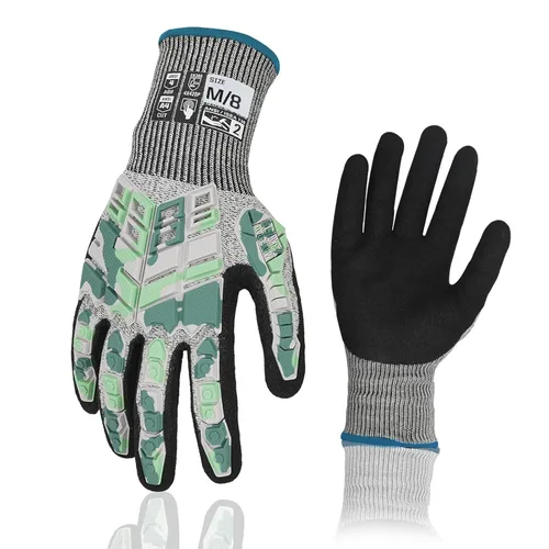 Miniatura 9 de 2 pares de guantes de trabajo de seguridad, guantes de impacto para hombres y mujeres, resistentes a los cortes, antideslizantes, de trabajo pesado