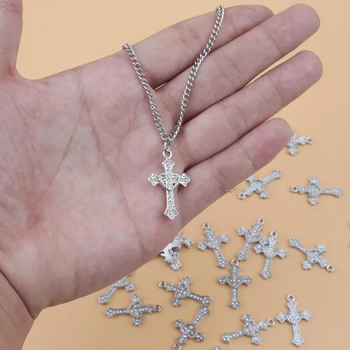Miniatura 4 de 30 dijes de cruz de diamantes de imitación para hacer joyas, bricolaje, collares, pulseras Plateado