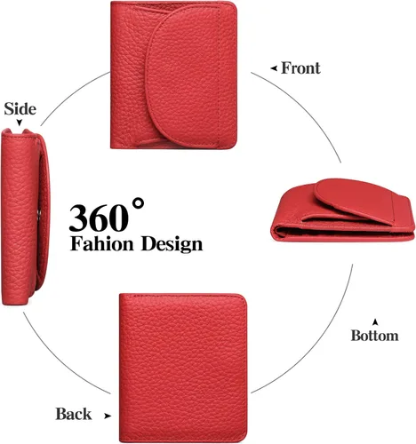 Miniatura 6 de SENDEFN Monedero de piel auténtica para mujer, tarjetero con bloqueo RFID, Z-Rojo, Monedero pequeño
