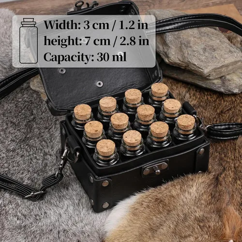 Miniatura 4 de HiiFeuer Caja medieval de alquimia de piel sintética con 12 viales de poción de corcho, bolsa cruzada portátil de fantasía, soporte para dados Dnd