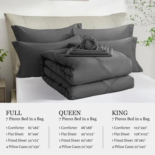 Miniatura 5 de SunStyle Home - Juego de edredón tamaño King, 7 piezas en una bolsa con edredón y sábanas, juego de cama para todas las estaciones con edredón