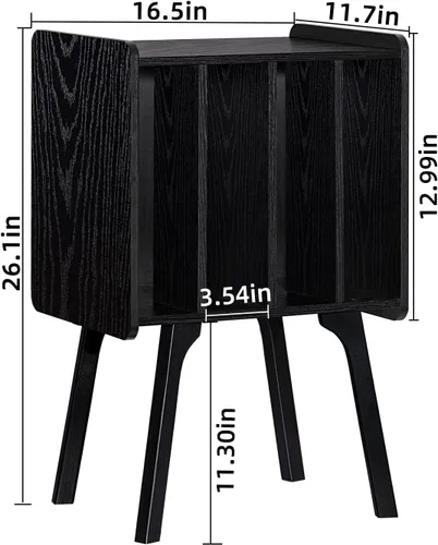 Miniatura 5 de LELELINKY - Soporte pequeño para tocadiscos de 11.7 pulgadas de ancho, mesa de almacenamiento para discos de vinilo color negro con 4 gabinetes