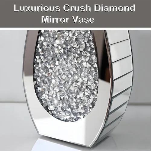 Miniatura 4 de ALLARTONLY Florero de cristal plateado con espejo de diamante triturado, jarrón de espejo decorativo de gran tamaño para decoración del hogar. En