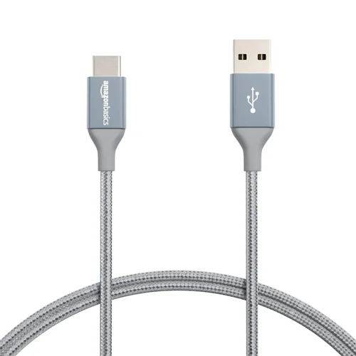 Amazon Basics - Cable cargador USB-C a USB-A 2.0 de alta velocidad, cordón trenzado de nailon, velocidad de 480Mbps, certificado por USB-IF, para