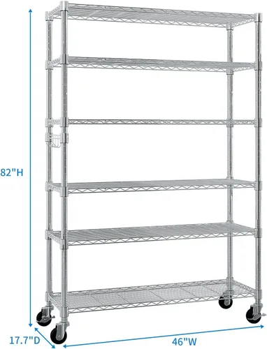 Miniatura 2 de Estantes de almacenamiento resistentes de 6 niveles - Estante de metal con estantes y ganchos ajustables - Estante de alambre comercial con patas