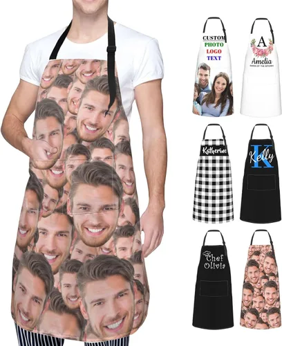Delantales de cocina personalizados para hombres y mujeres con bolsillos, personalizable, foto, logotipo, imagen, nombre, chef cocinero, delantal