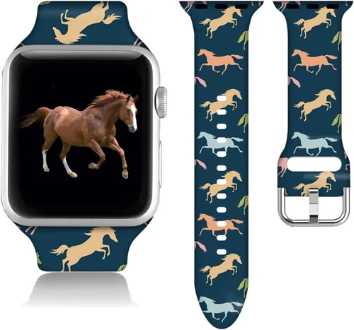 Miniatura 7 de Compatible con Apple Watch de béisbol de 38/40/41/42/44/45/46/1.929 in para mujeres y hombres, correa de silicona suave para regalo de caballo