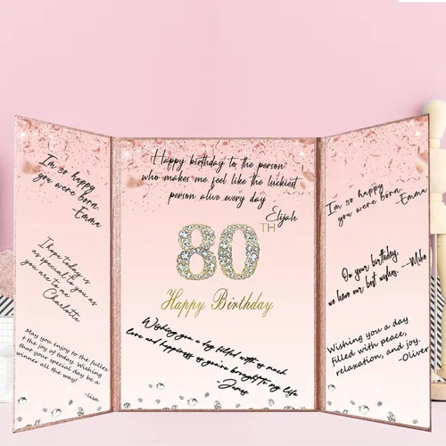Miniatura 9 de Crenics Decoraciones de oro rosa para cumpleaños n.° 80, alternativa creativa de libro de inicio de sesión de invitada de 80 cumpleaños, libro