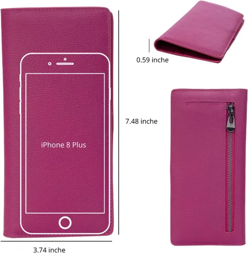 Miniatura 5 de Bveyzi Billeteras de cuero ultrafino con bloqueo RFID para tarjetas de crédito, billetera plegable para mujer, Rosa encendido