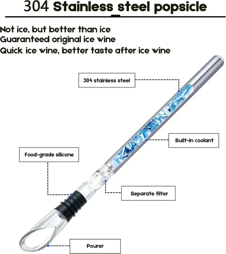 Miniatura 3 de YouYah - Enfriador de vino 3 en 1 de acero inoxidable para botellas de vino, barra enfriadora rápida de vino sin hielo con aireador y vertedor
