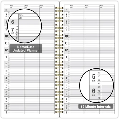 Miniatura 3 de Libro de citas de salón – Incrementos de 15 minutos, 3 Cols, 200 páginas, 6.1 x 11.54 pulgadas, 6 AM - 9 PM, planificador diario y por hora sin