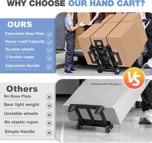 Miniatura 3 de Carretilla de Mano Plegable Trolley de Aluminio, Carrito Pequeño, Carrito de Mano Plegable Carrito Plegable de 2 Ruedas Trolley de Equipaje Carrito