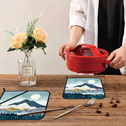 Miniatura 6 de Mountains Nature Scenery - Juego de 2 soportes para ollas de cocina resistentes al calor para microondas, horno, horno, platos finales y barbacoa