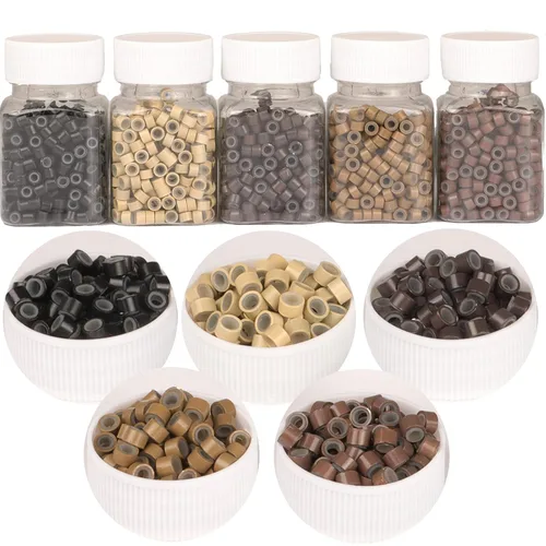 Miniatura 24 de 2500 piezas de cuentas de extensión de 5 mm negras, anillos micro con revestimiento de silicona, microenlaces punta I para extensiones de cabello