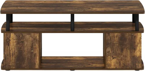 Miniatura 4 de Furinno Jaya Soporte de TV, centro de entretenimiento de 3 niveles con estante abierto, consola de TV para TV de hasta 50 pulgadas con Roble ámbar