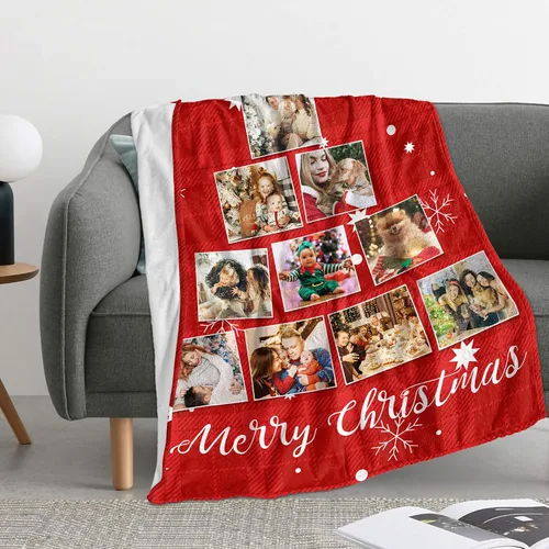 Miniatura 2 de Manta personalizada con texto fotográfico, manta de Navidad personalizada, manta de franela personalizada para bebés, familiares, parejas y amigos