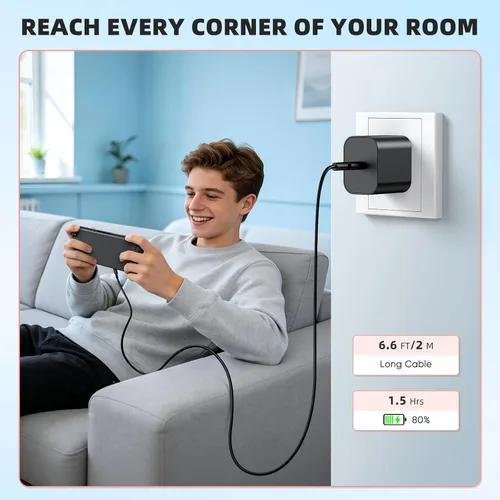 Miniatura 3 de Cargador Switch 2 – Adaptador de CA de 60 W para Nintendo 2 (2025)/Nintendo1, cable de carga de 6.6 pies/2 M, compatible con modo Dock de TV 4K