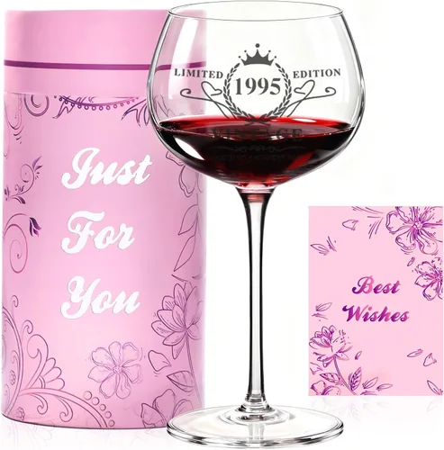Regalos de cumpleaños número 31 para mujeres, copas de vino grabadas vintage de 1995, decoraciones de feliz cumpleaños 31 para ella, idea de regalo