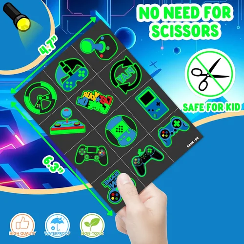 Miniatura 6 de 96 piezas de tatuajes de videojuegos que brillan en la oscuridad para niños, calcomanías de tatuajes falsos temporales luminosos para niños, Luminous