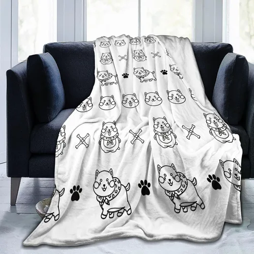 Miniatura 9 de Manta Bichon Frise, 30 x 40 pulgadas, sin costuras, bocetos negros de bichón, cabezas de cachorro, patrón de huesos y patas, manta de franela