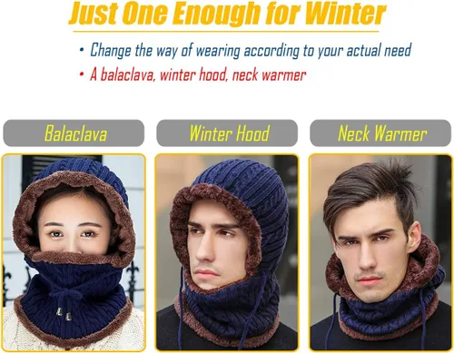Miniatura 6 de Gisdanchz Pasamontañas para hombre y mujer, de punto cálido, con capucha, elástico, con cordón, gorro grueso