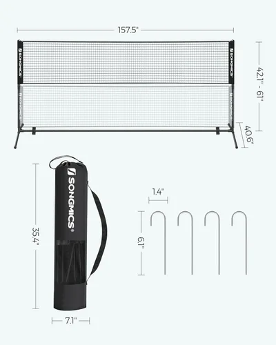 Miniatura 7 de SONGMICS - Red de bádminton ajustable en altura, red de voleibol, red de pickleball para tenis junior, niños, cancha interior y exterior, red Negro