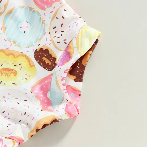 Miniatura 5 de Conjunto de ropa de verano de 3 piezas para bebé recién nacido, de manga corta, con estampado de donas, pantalones cortos