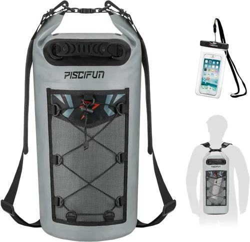 Miniatura 27 de Piscifun Bolsa seca, mochila flotante impermeable 10L/20L/30L/40L con funda impermeable para teléfono para navegación, kayak, pesca Negro