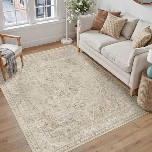 Miniatura 68 de PureCozy Alfombra de área beige de 2 x 3 pulgadas, lavable, vintage, pequeña, para entrada, cocina, suave, retro, floral, de pelo bajo, tapete